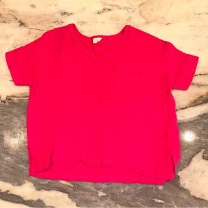 143 Story Size Small Oversized Vibrant‎ Pink Textured Gauze Shirt with Pocket